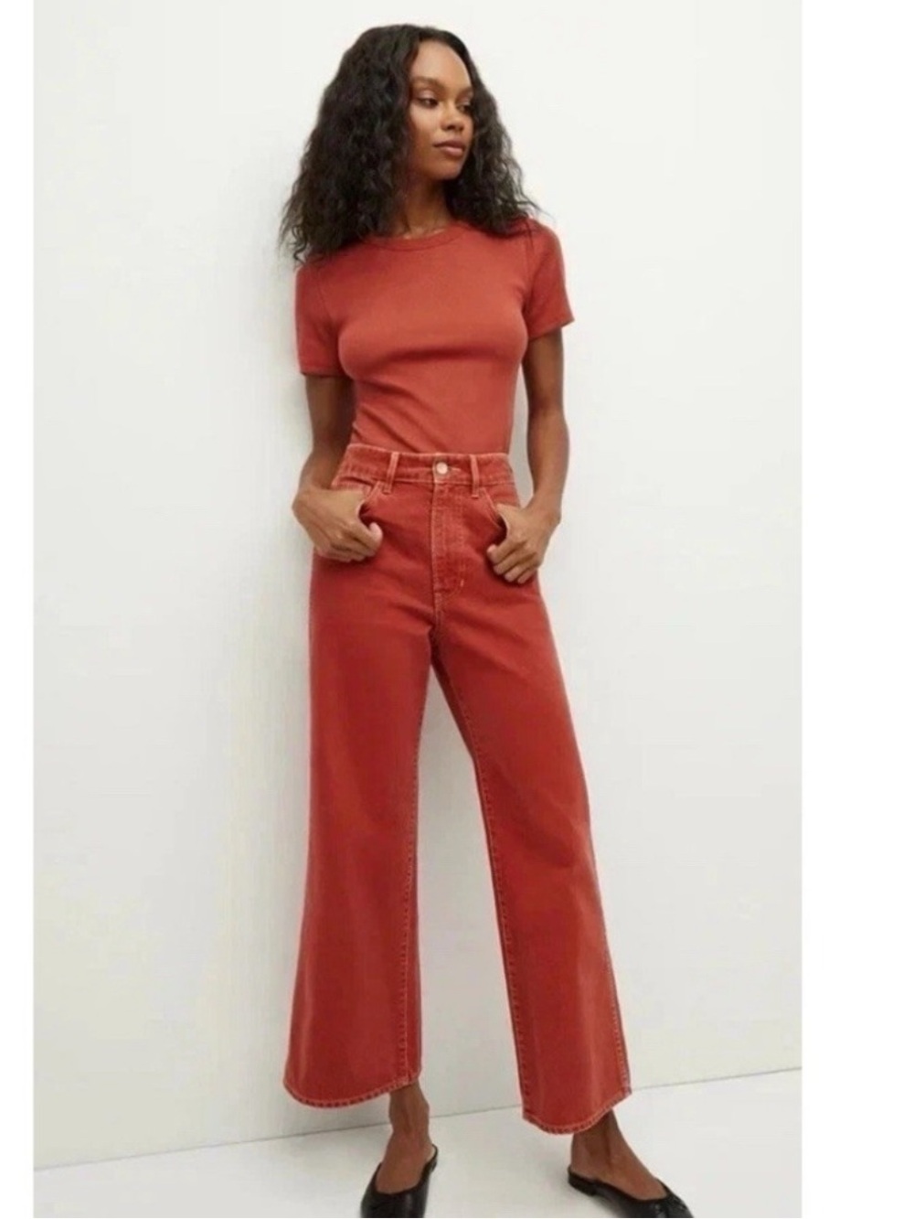 Like New Veronica Beard Brick Red Taylor Wide Leg Crop High Rise Size 24